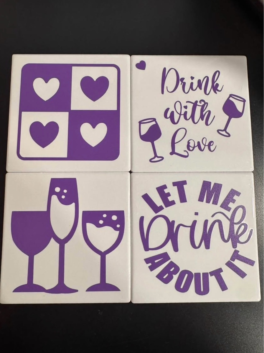 Purple Wine-Themed Ceramic Coasters - Set of 4